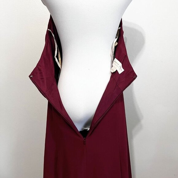 NWOT JENNY YOO COLLECTION BURGUNDY HALTER CHIFFON FRONT TIE FORMAL DRESS - 4 - Picture 9 of 14